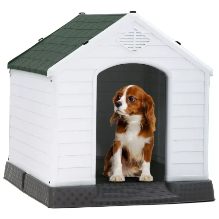 Spacious Plastic Dog House Dog Kennel with Ventilated Roof Removable Tray