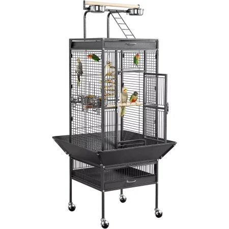 Large Bird Cage, Metal Bird Fight Cage with Play Top, Rolling Stands, Feed Bowls, Wide Tall Parrot Cage for Parakeets, Conures, Cockatiel, Cockatoo